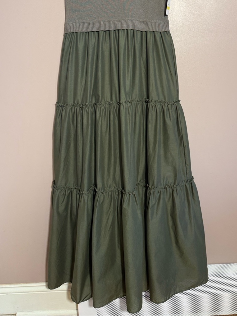 Taylor Olive Green Tiered Maxi Dress with Knit Bodice - Picture 4 of 9